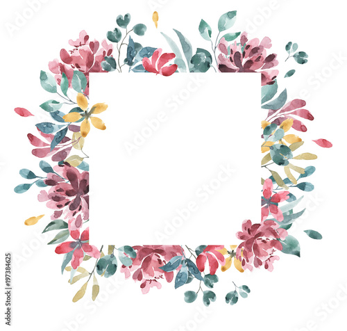 Fototapeta Naklejka Na Ścianę i Meble -  Blossoms collection. Watercolor flower and floral geometric frame #2