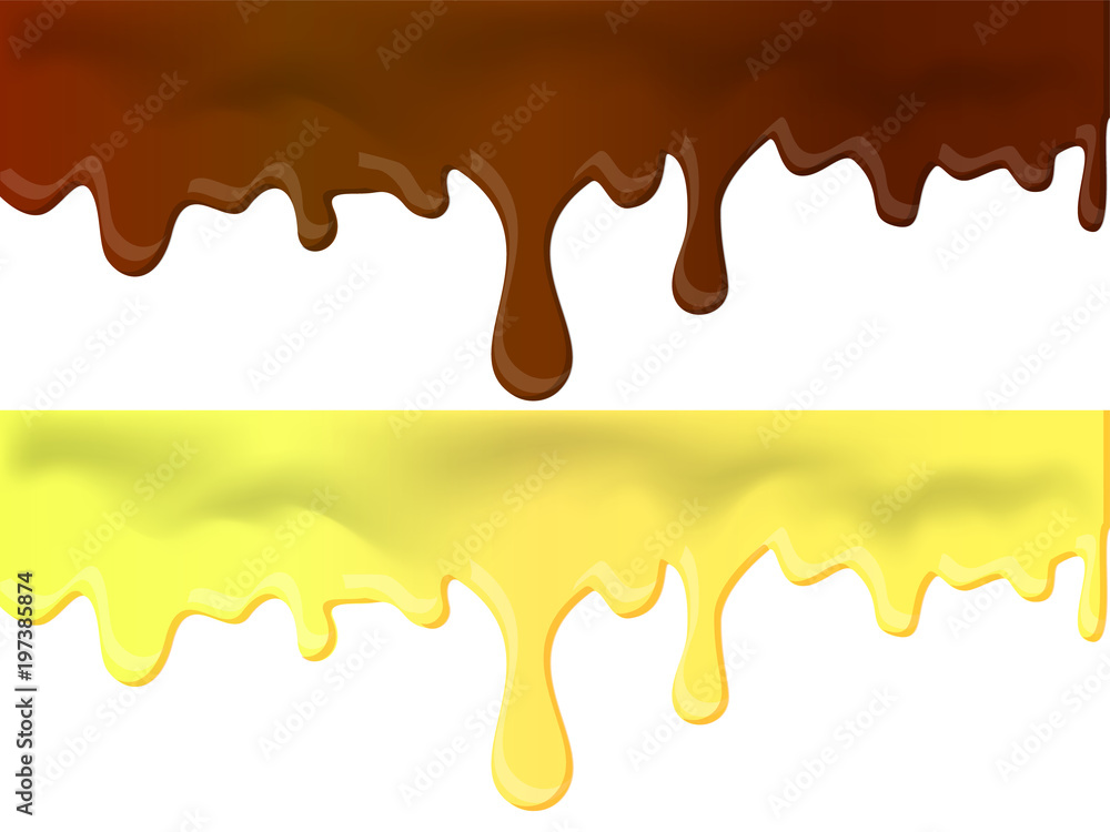 Honey and chocolate drips seamless patterns and blots on white Honey and chocolate drips seamless patterns and blots on white