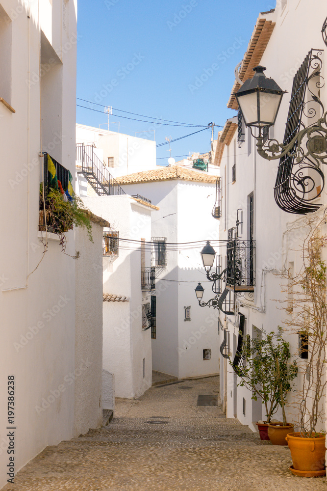 Fototapeta premium View to beautiful old town street in Altea, Spain