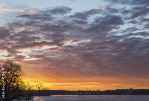 Spring sunset sky and ice