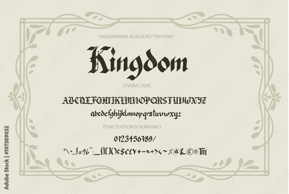 Blackletter gothic script hand-drawn font.