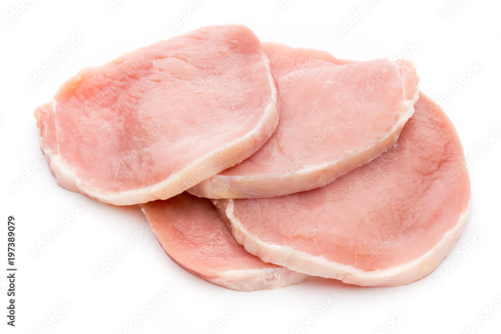 Fresh raw beef steak isolated on white background, top view.