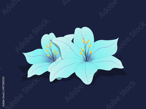 Fototapeta Naklejka Na Ścianę i Meble -  Delicate blue flower bud lilies with shadow on white background. Icon of flowers. Nature and graphics. 