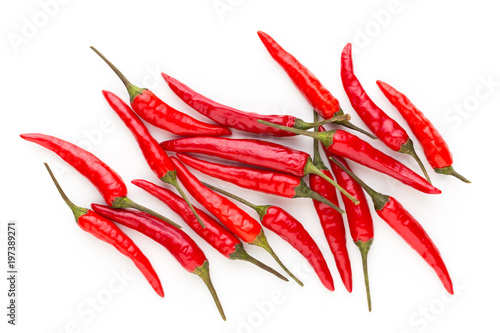 Group of chili peppers isolated on white background.