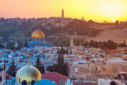 Jerusalem. Cityscape image of Jerusalem, Israel with Dome of the Rock at sunrise.