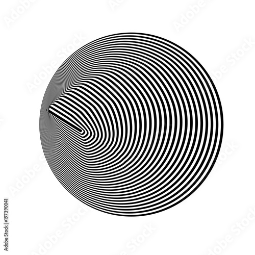 Abstract black and white striped background. Geometric pattern with visual distortion effect. Illusion of rotation. Op art.