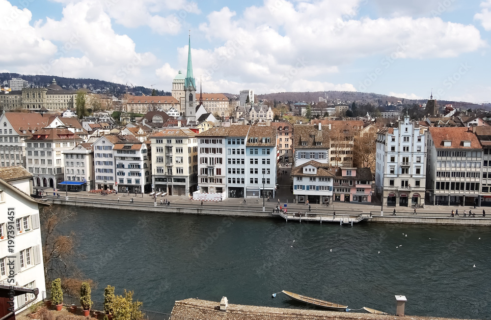 Panoramic view of the Zurich in the spring.