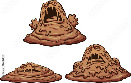 Cartoon mud monster growing up. Vector clip art illustration with simple gradients. Each on a separate layer. 