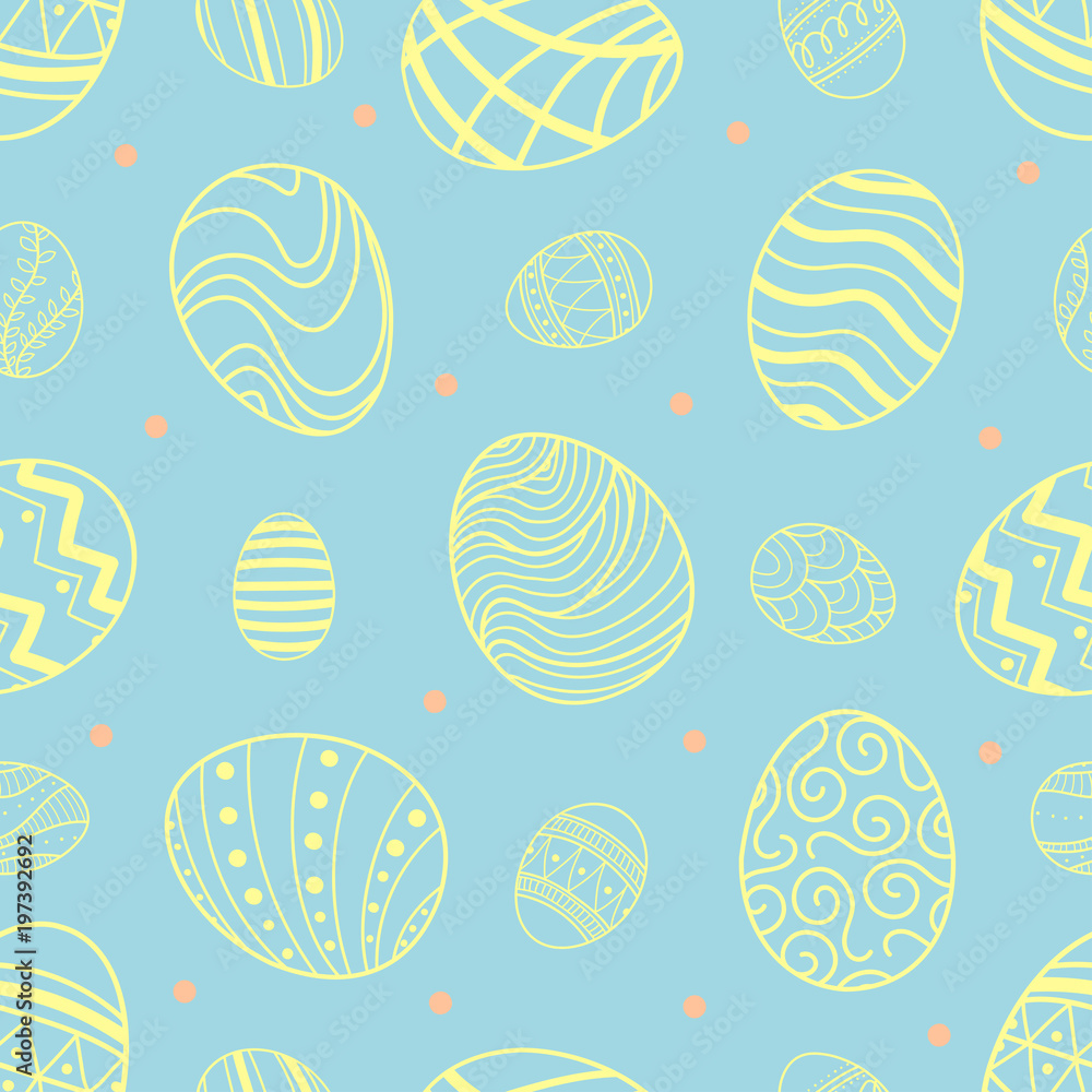Easter eggs in yellow outline and pink dots. Easter eggs in yellow outline and pink dots.