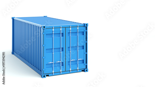 Blue cargo container on white background. 3D rendering