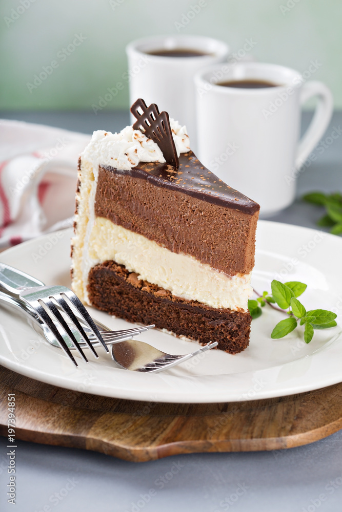 Three chocolate layer mousse cake Three chocolate layer mousse cake
