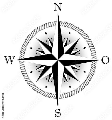 Kompass rose mit deutscher Osten Abkürzung für Marine- oder Seefahrt sowie geographische Karten mit allen wichtigen Windrichtungen auf einem isolierten weißen Hintergrund als Vektor in eps oder ai.
