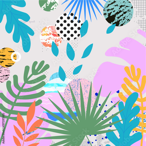 Tropical jungle leaves background. Tropical poster design. Tropical leaves art print. Wallpaper, fabric, textile, wrapping paper vector illustration design