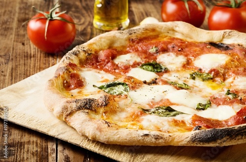 Neapolitan Style Pizza with buffalo mozzarella, tomato sauce and fresh basil