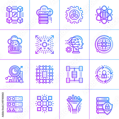 Outline gradient icon set of data science. Material design icon suitable for print, website and presentation