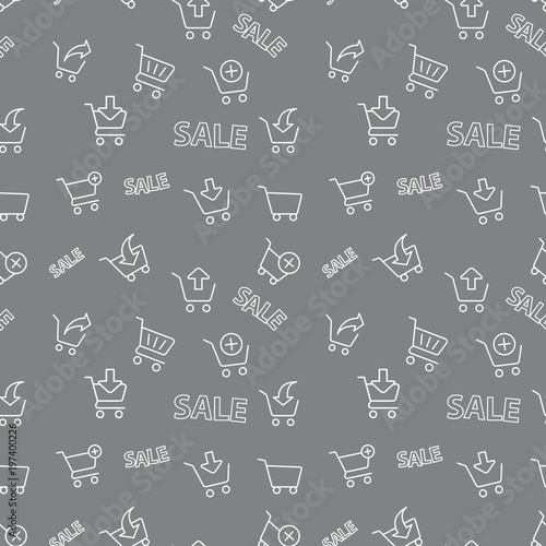 Seamless shopping sale pattern on grey background