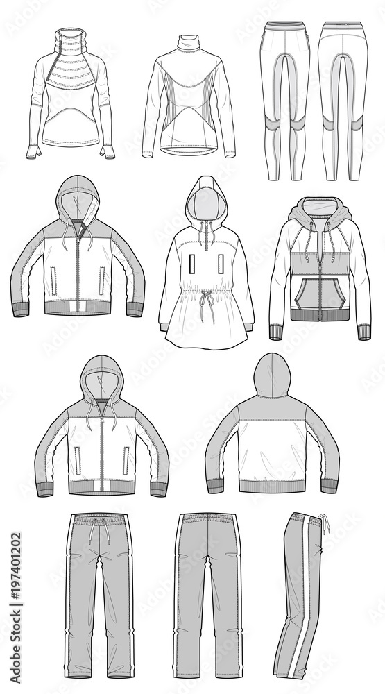 Sportswear apparel Set ashion flat technical drawing template