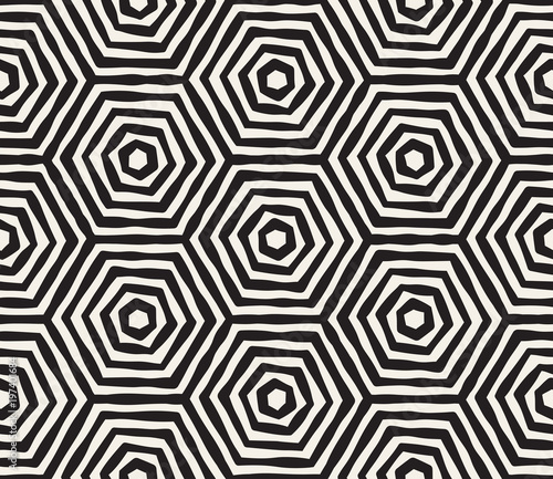 Hand drawn black and white ink striped seamless pattern. Vector grunge lattice texture. Monochrome brush strokes lines background