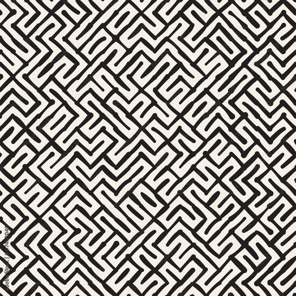Seamless abstract hand drawn pattern. Vector freehand lines background texture. Ink brush strokes geometric design.