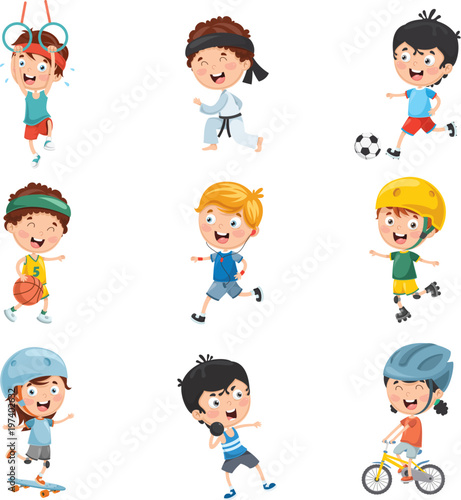 Vector Illustration Of Kids Making Sport