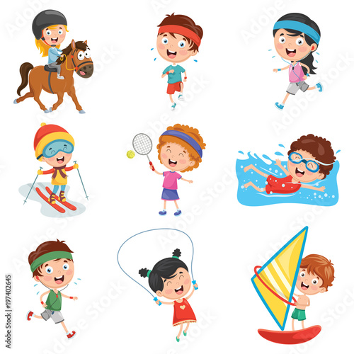 Vector Illustration Of Kids Making Sport