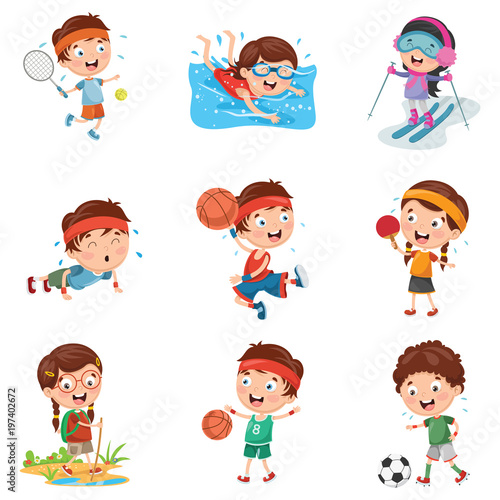 Vector Illustration Of Kids Making Sport
