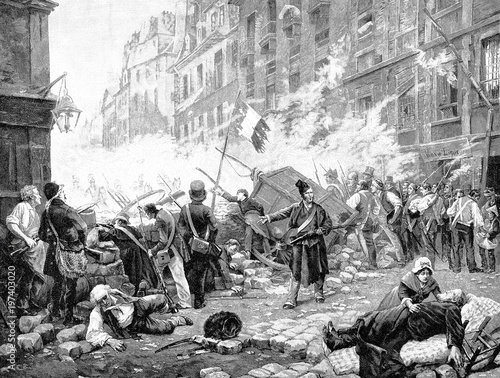 Eine Barrikade in Paris im Juli 1830, Julirevolution photo