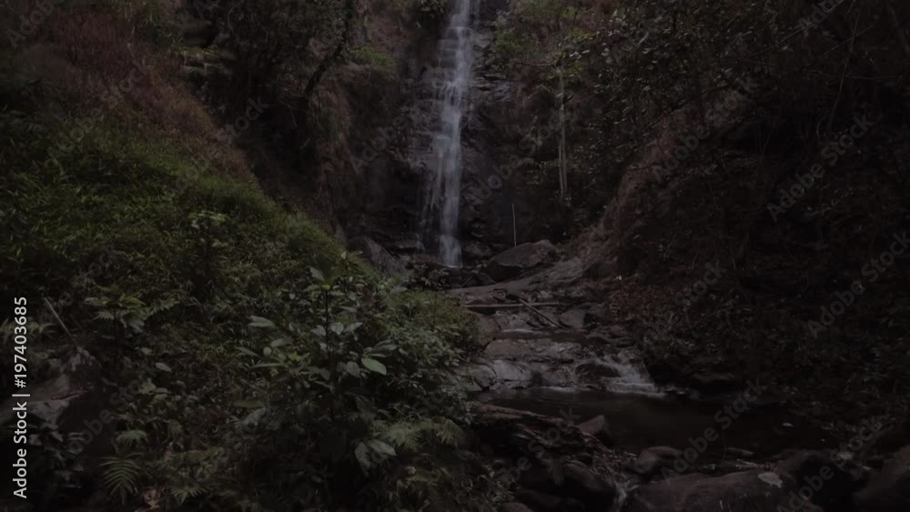 aerial shot of beautiful waterfall hidden in forest