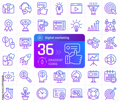 Digital marketing line icons set. Suitable for banner, mobile application, website.