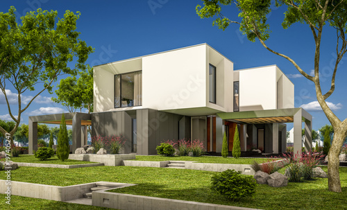 3d rendering of modern house in the garden © korisbo