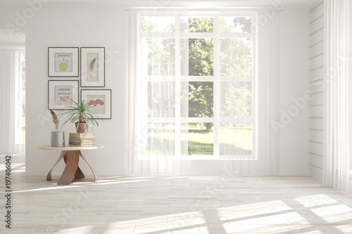 Wallpaper Mural White empty room with summer landscape in window. Scandinavian interior design. 3D illustration Torontodigital.ca