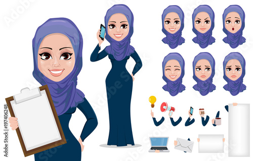 Arabic business woman character creation set