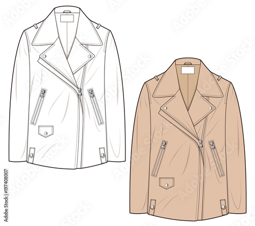 Acne Leather Jacket fashion flat technical drawing template