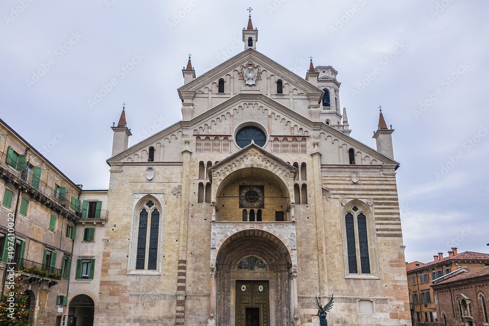 Verona Cathedral (Cattedrale Santa Maria Matricolare or Duomo di Verona) - Romanesque style Catholic cathedral in Verona, northern Italy, dedicated to the Blessed Virgin Mary. Italy.