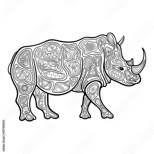 Vector Tribal Decorative Rhinoceros. Patterned Design