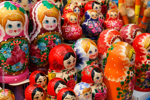 Matryoshka is Russian wooden toy in form of painted doll, inside of which are similar dolls of smaller size © DedMityay