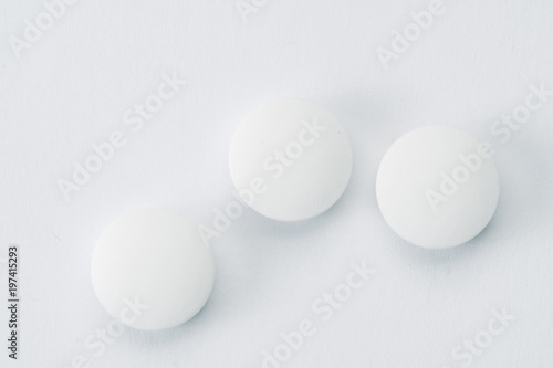 white pills and tablets capsule isolated on white background