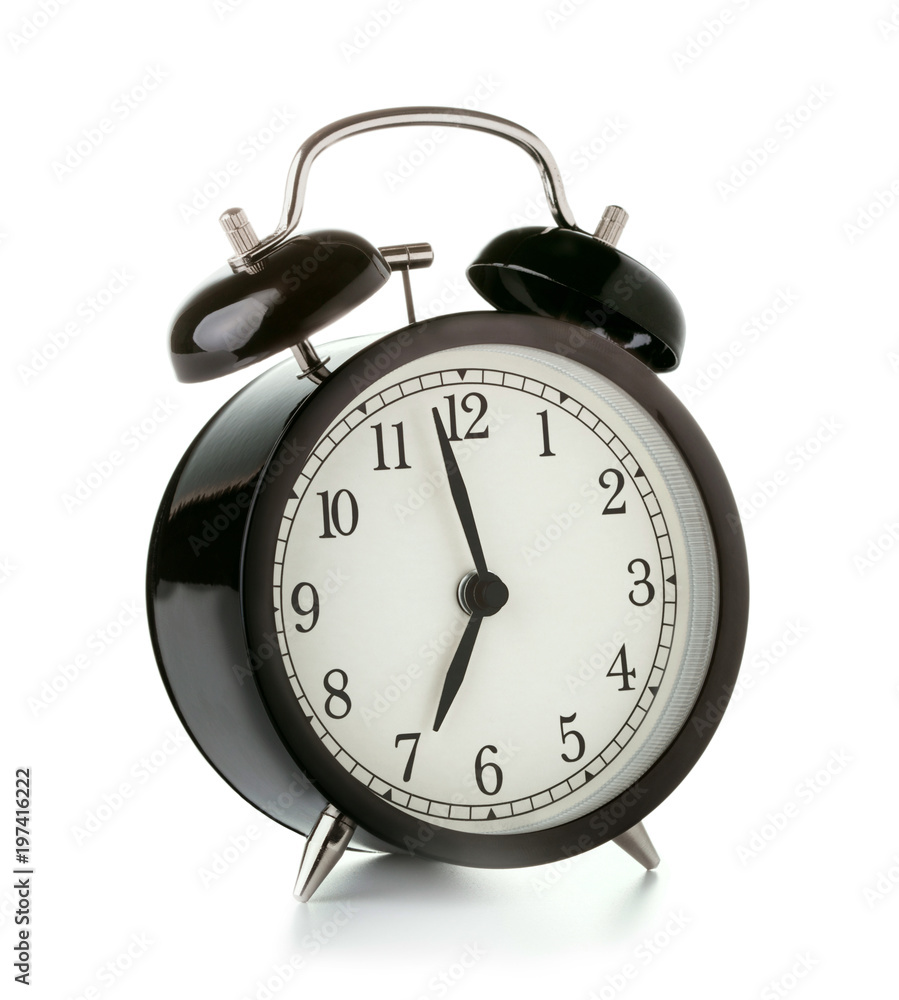 single black retro alarm clock isolated on white background single black retro alarm clock isolated on white background