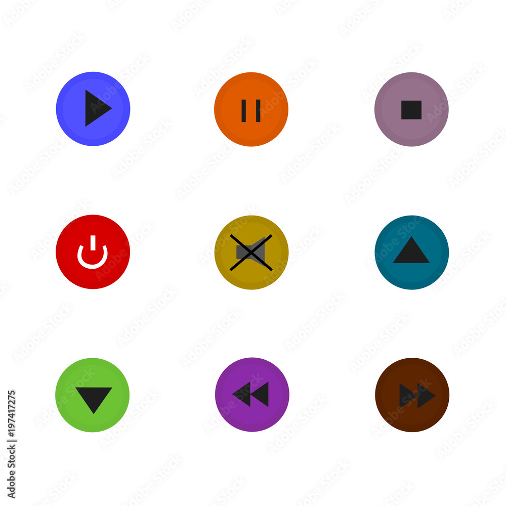 Vector control button set flate icon design on white background Vector control button set flate icon design on white background