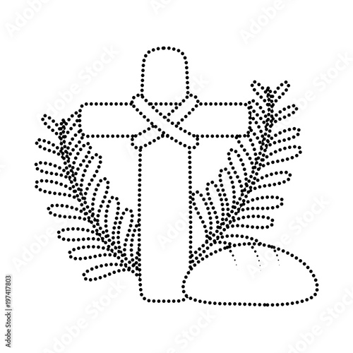 dotted shape cross catholic religion with palms and bread