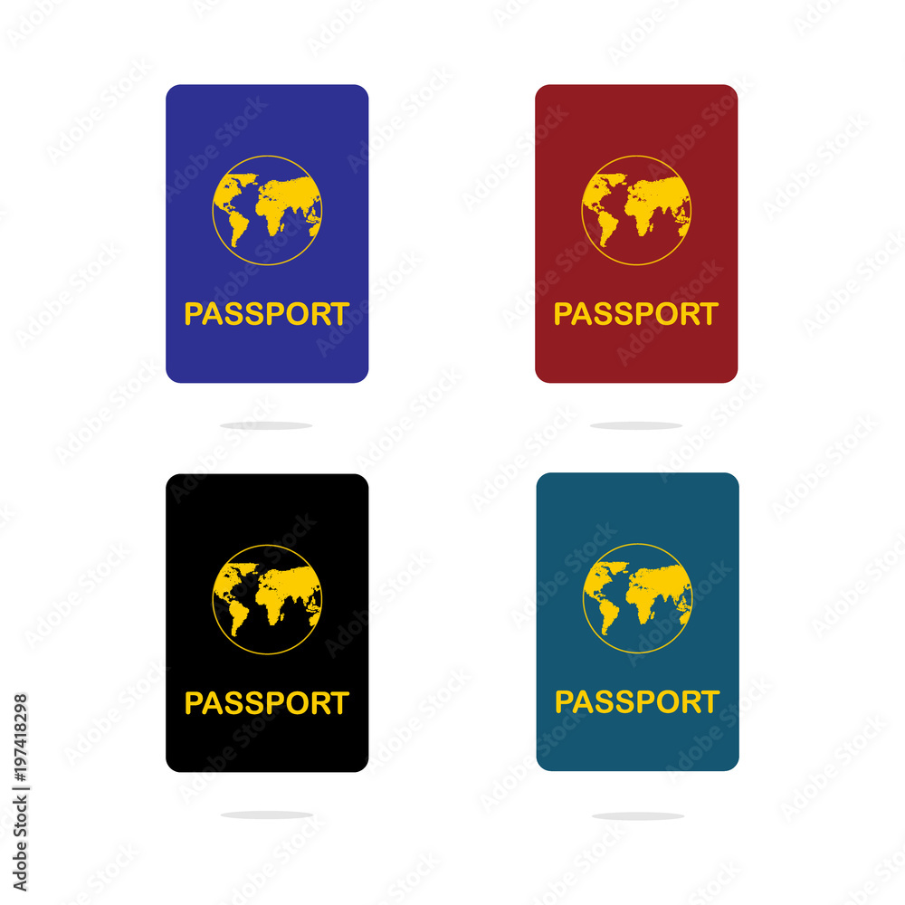 Many international passport on white background, vector illustration. Set with passport.