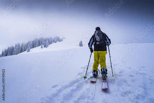 Snowboarder mit Splitboard auf der Tour in den Alpen