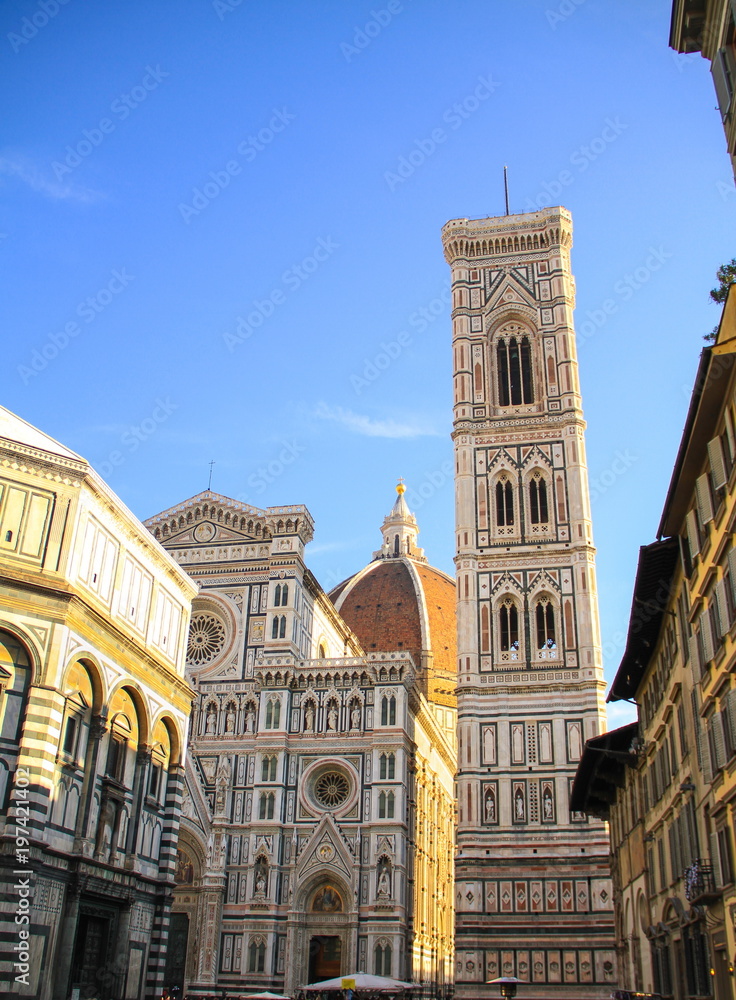 Facade and bell tower of the Cathedral Santa Maria del Fiore, The Dome in Florence, Tuscany, Italy