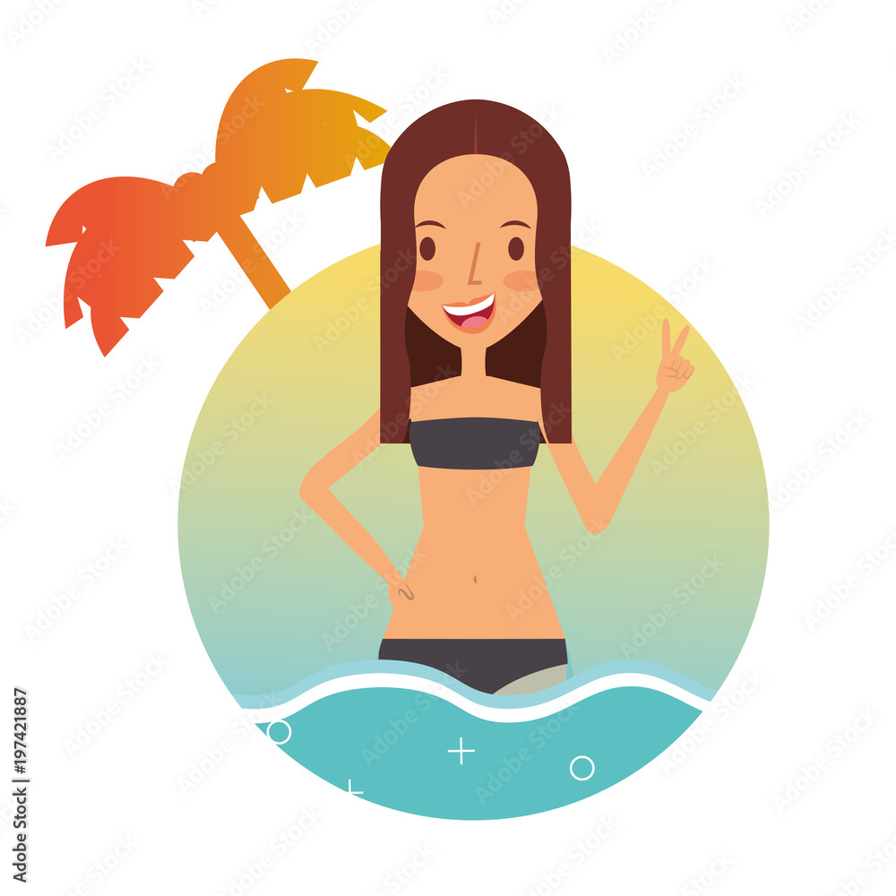 girl in swimsuit on sea summer vacations vector illustration