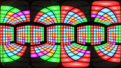 360 VR Colorful disco nightclub dance floor LED dancing wall glowing light grid dancefloor musical background vj seamless loop club 360 degree animation ready for virtual reality