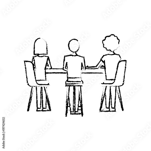 people metting with table and chairs a back view vector illustration sketch design