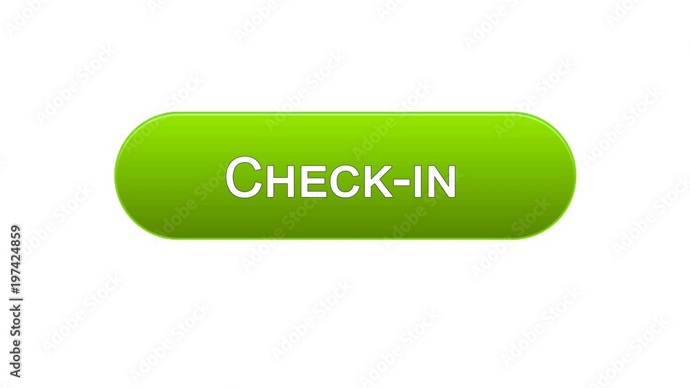 Check-in web interface button green color, online registration program, airport Check-in web interface button green color, online registration program, airport