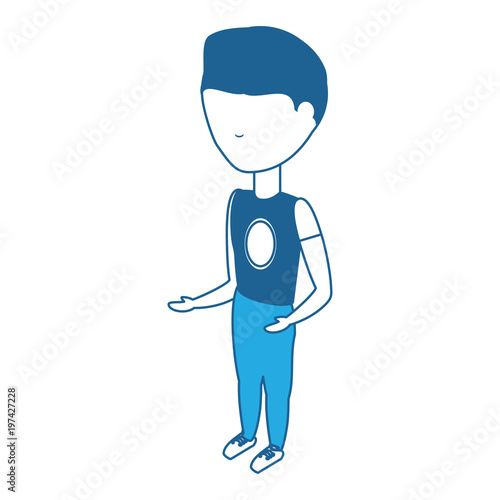 avatar man wearing casual clothes standing icon over white background blue shading design. vector illustration