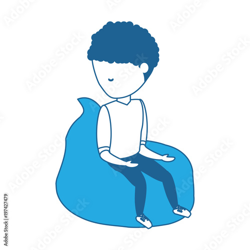 avatar man sitting on bean bag over white background, blue shading design. vector illustration