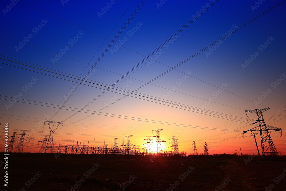 Sunset silhouette of pylon